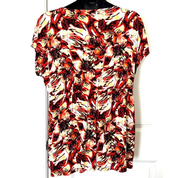 Floral Print Scoop Neck Short Sleeve Tunic Top Size 22W Lightweight Stretchy - Picture 4 of 7